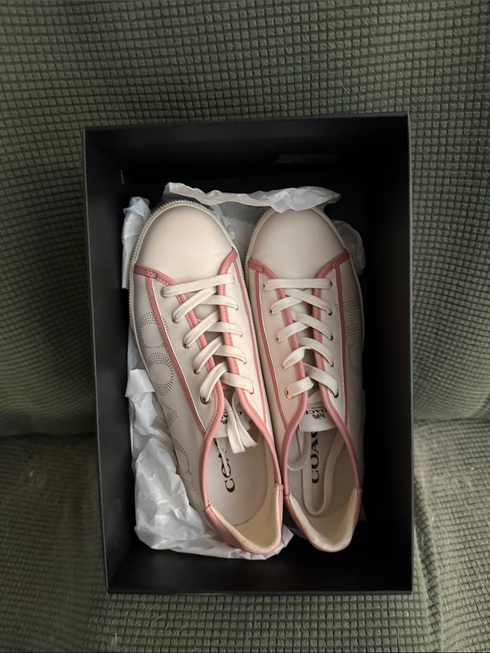 Coach Cream Leather Sneakers with Pink Accents - Women